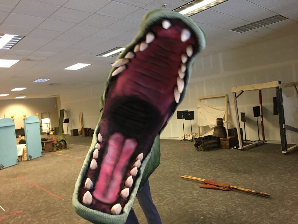 Six foot crocodile head puppet with its mouth open, coming to eat you! If you are Captain Hook, that is.